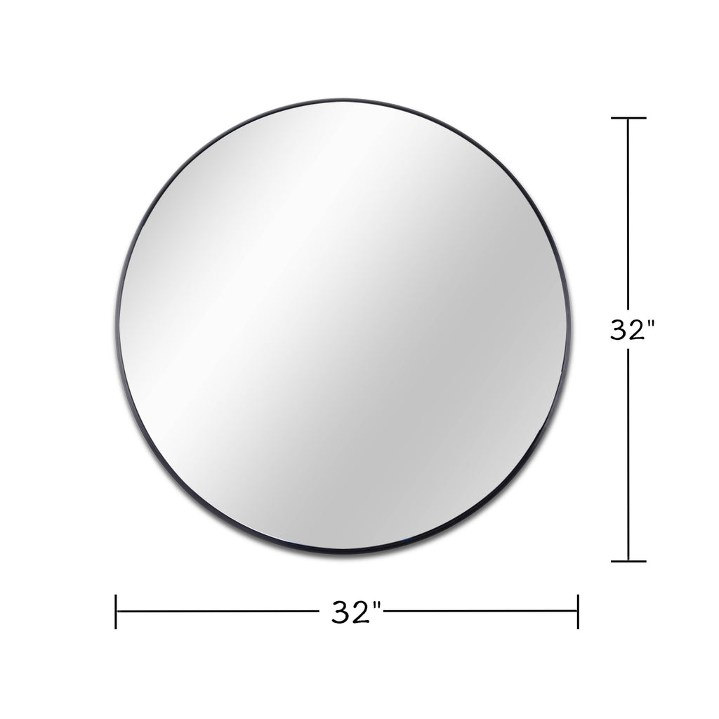 32 Inch Black Metal Framed Round Bathrrom Mirror for Wall