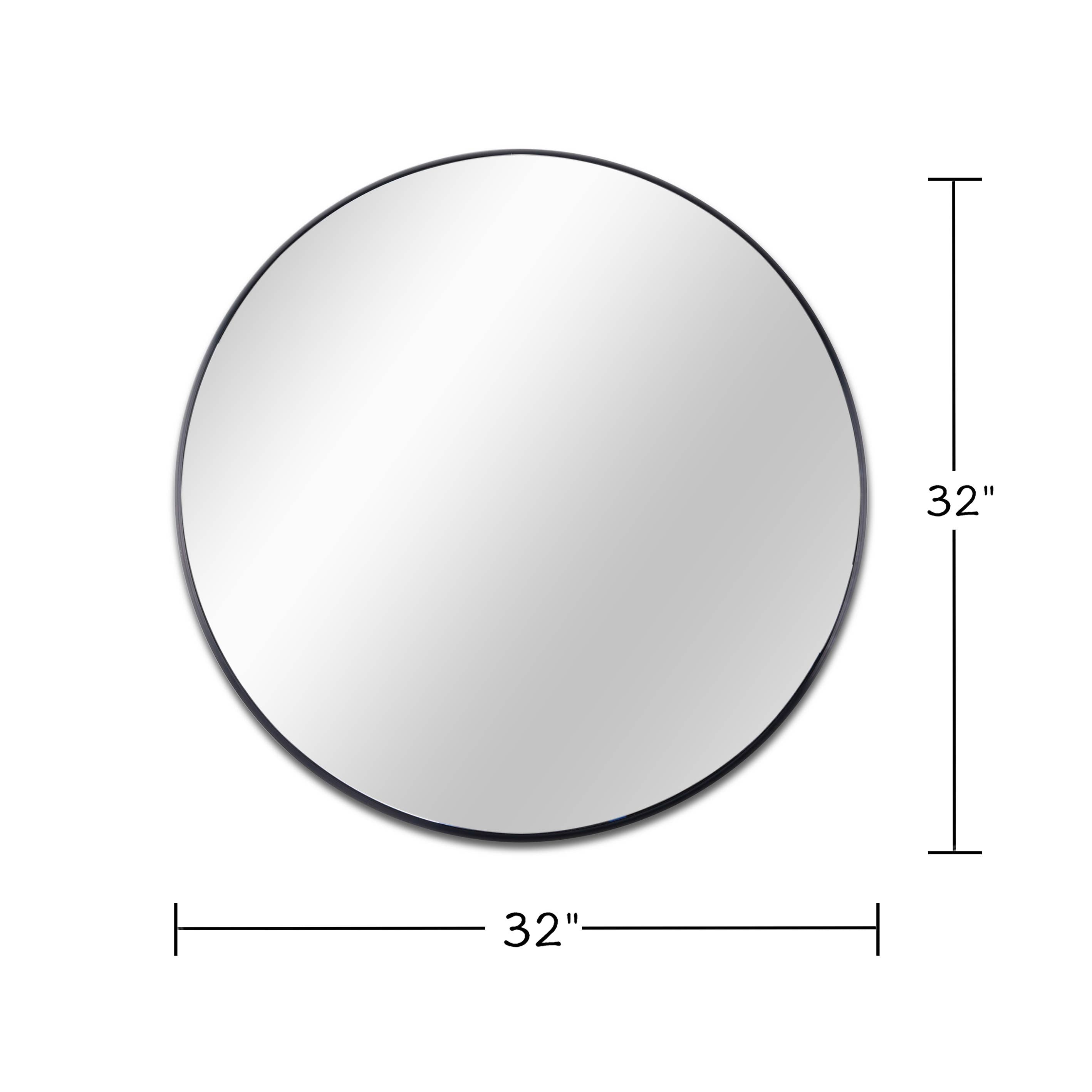 32 Inch Black Metal Framed Round Bathrrom Mirror for Wall
