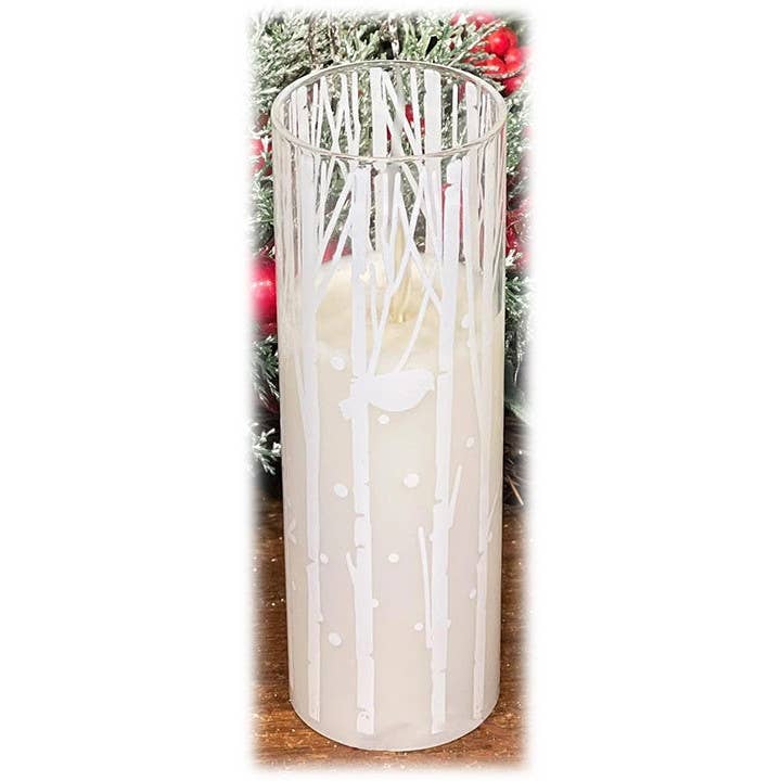 LED Candle in Glass Cylinder with Flickering Flame & Remote