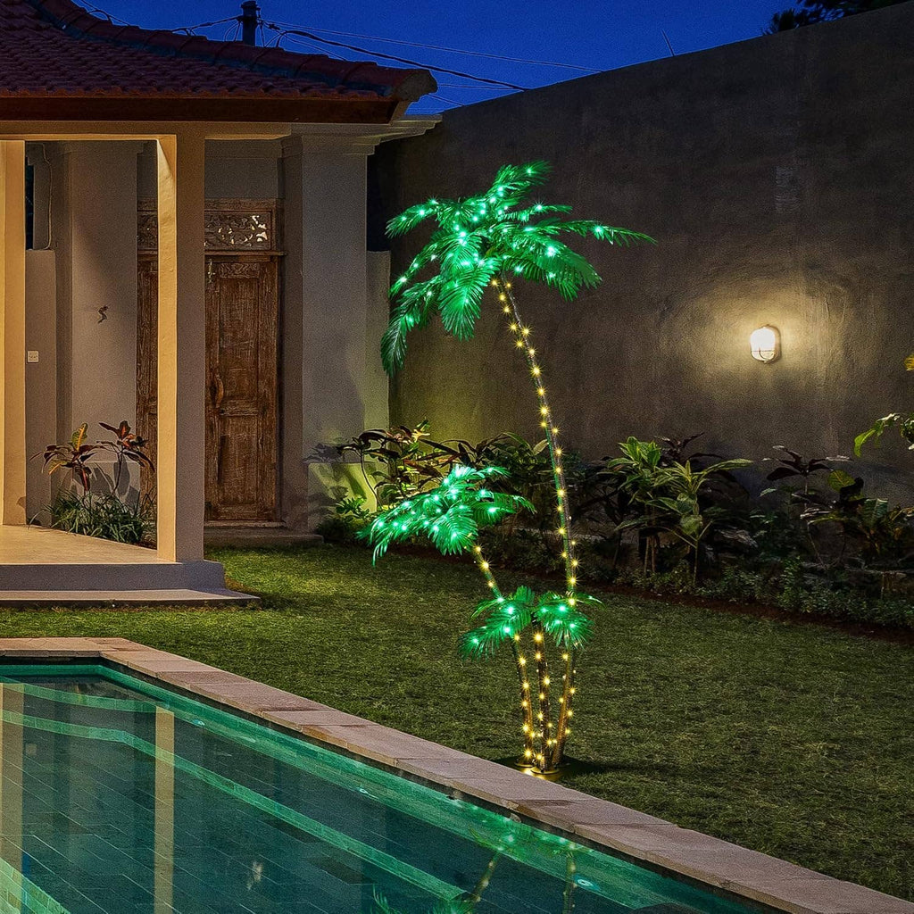Lighted 6FT Gorgeous Palm Tree 3-Trunk Artificial Palm Tree