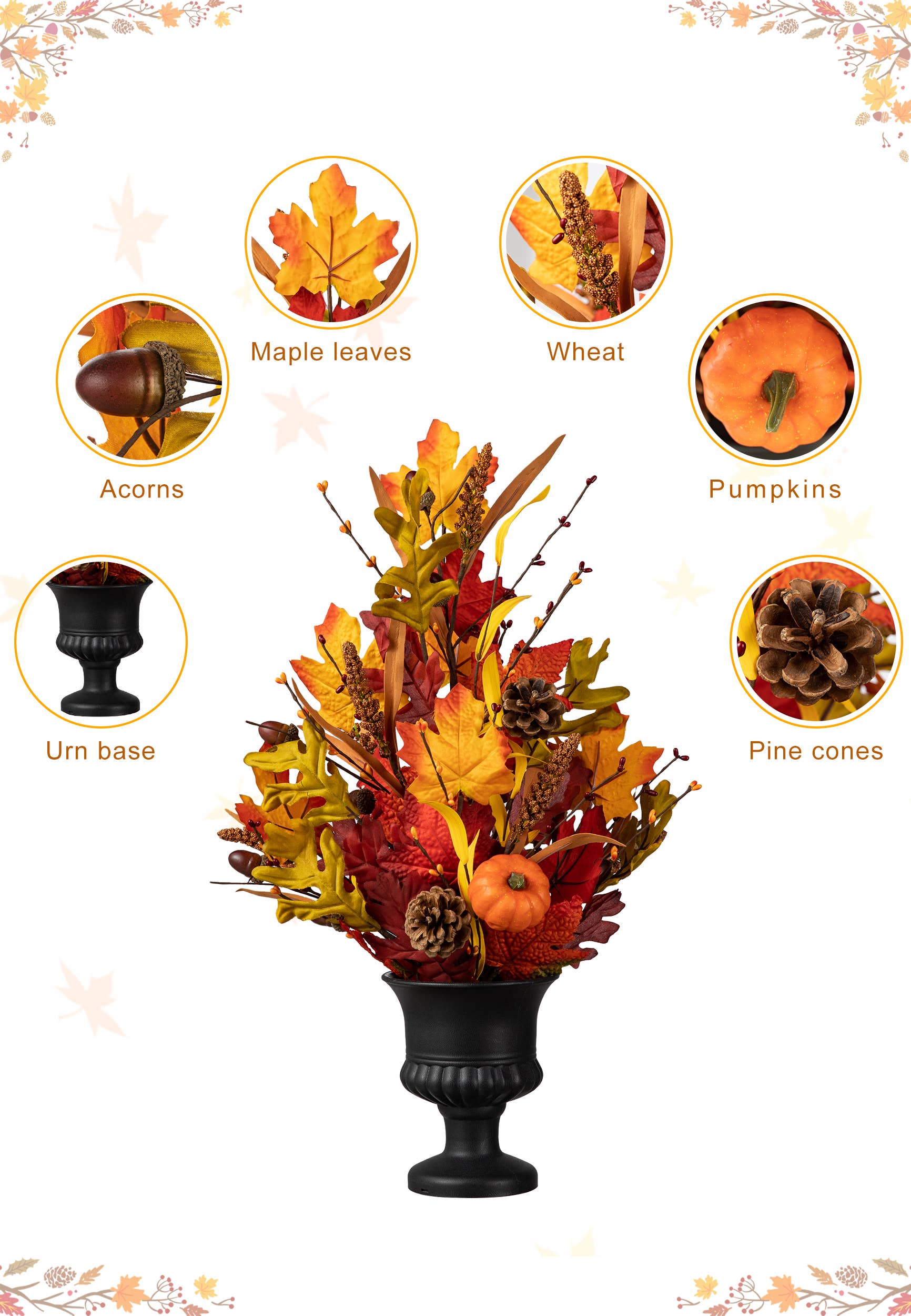 24"H Fall Maple Leaf Urn Table Tree