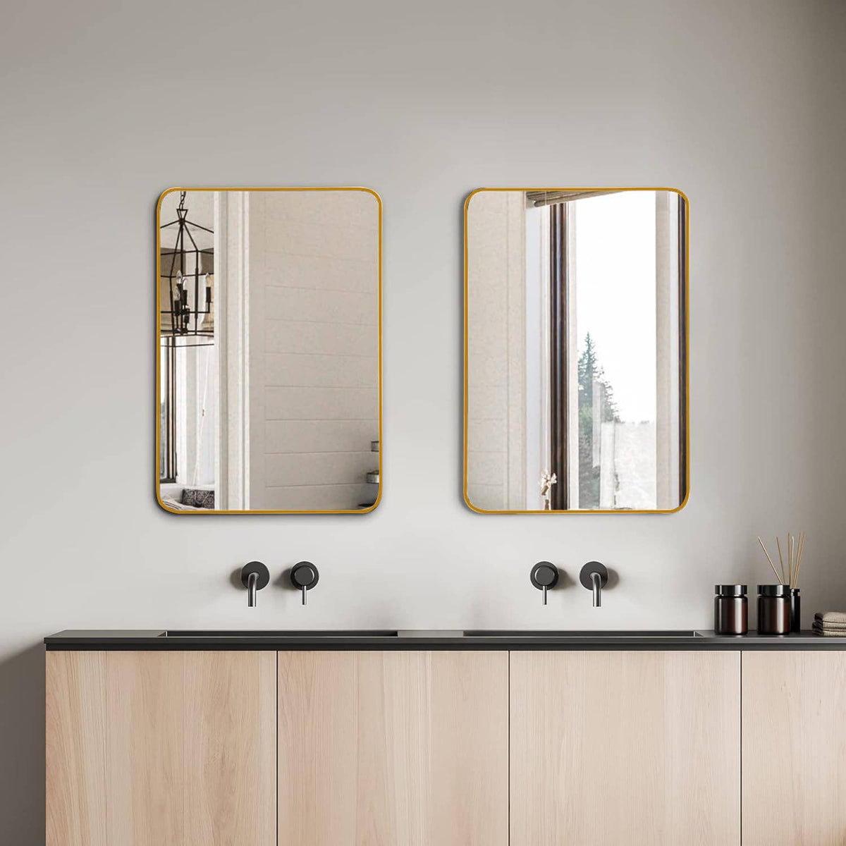 24x32 Gold Metal Framed Rectangular Bathrrom Mirror for Wall