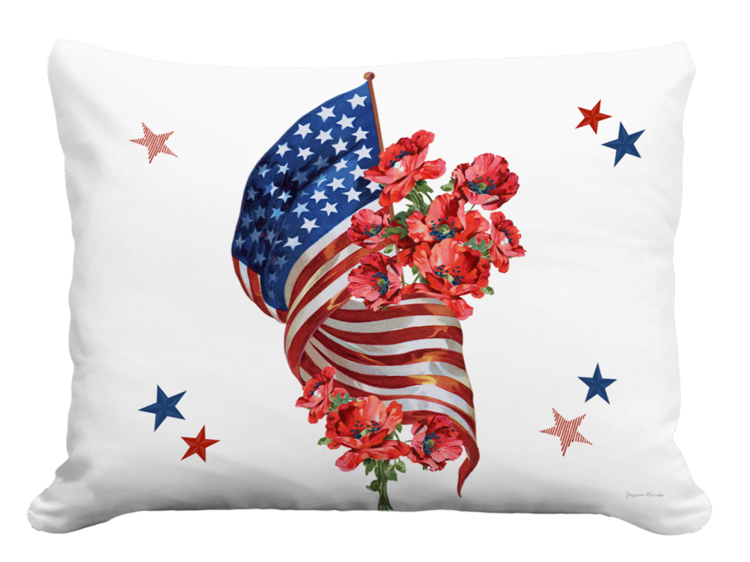 Pillow - Flag with Poppy Bouquet - indoor / outdoor cushion