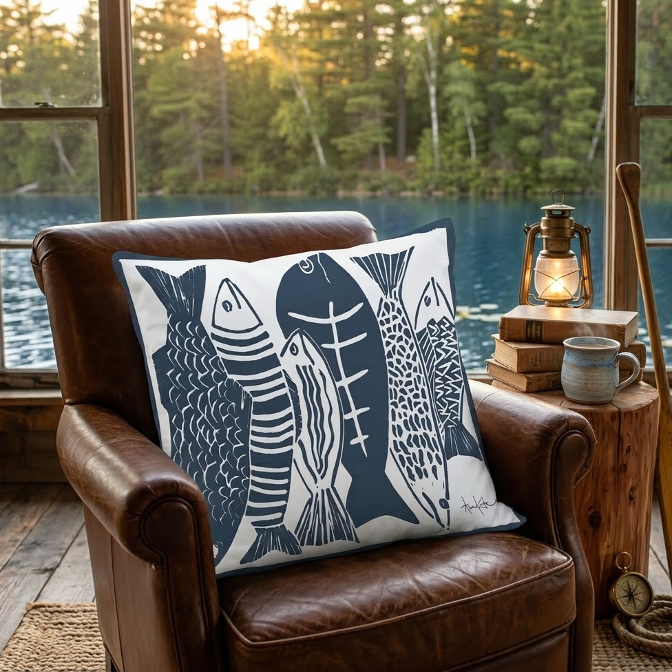 Pillow - Fish (Blue) - indoor / outdoor cushion