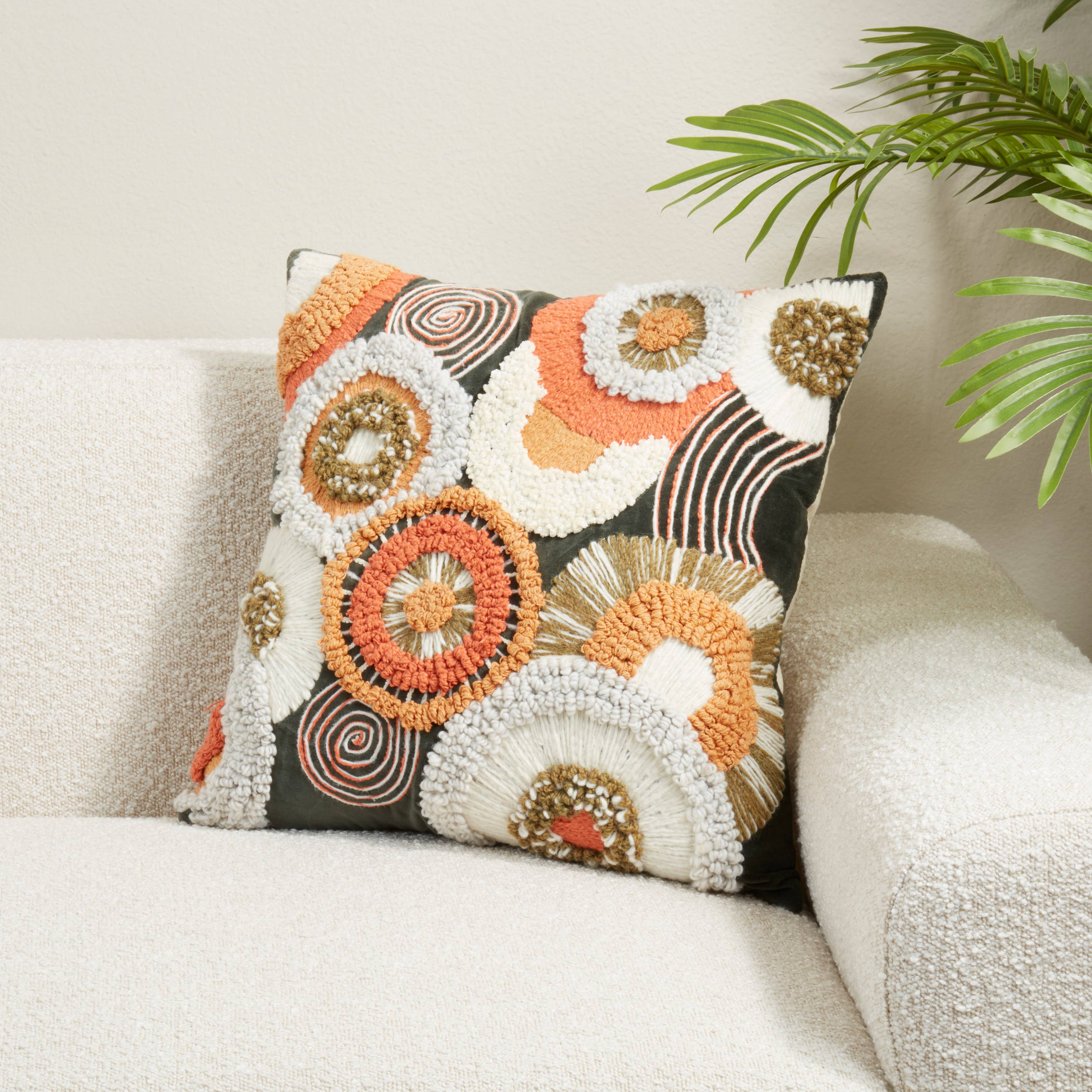 Velvet Boho Circles Throw Pillow