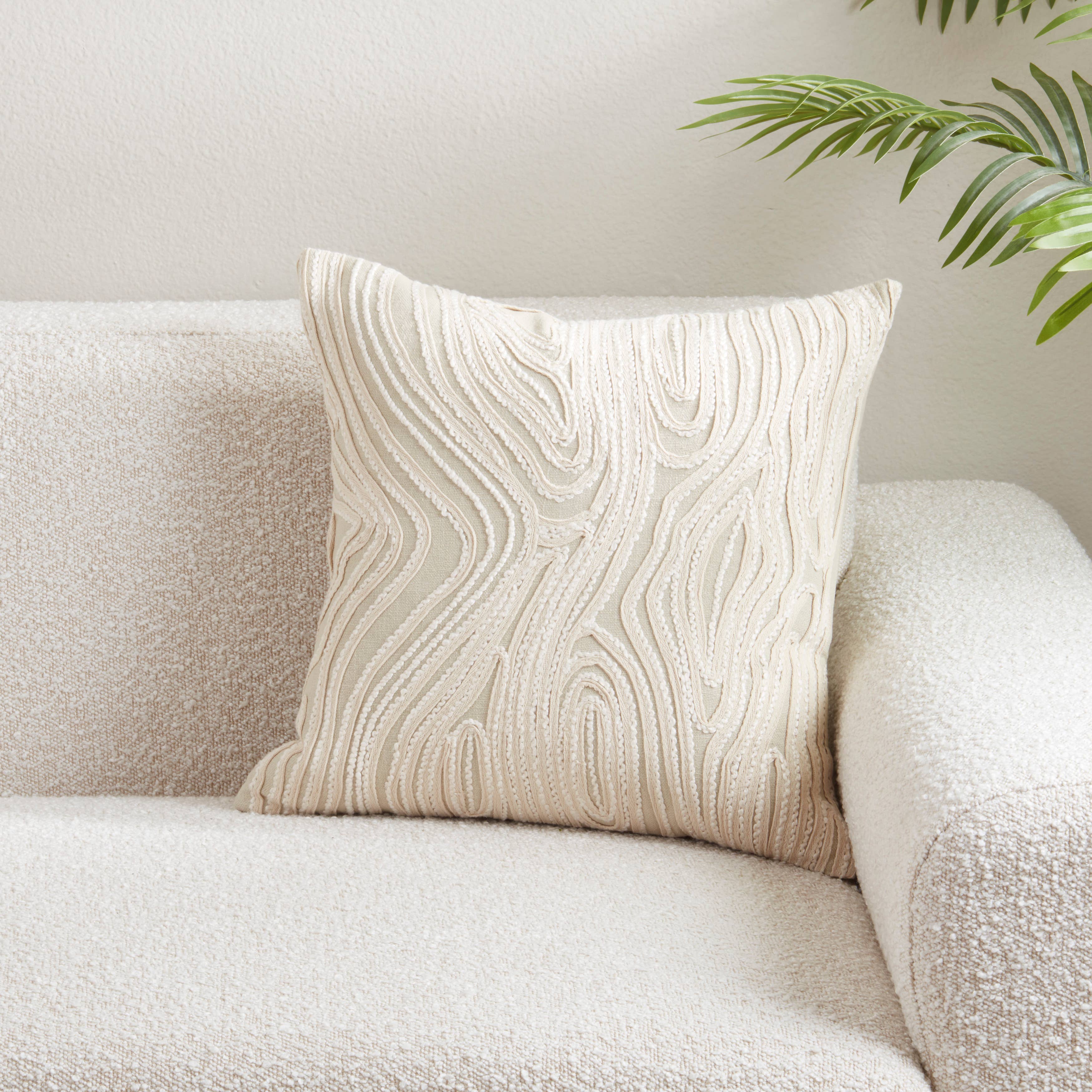 Embroidered Wave Cotton Throw Pillow
