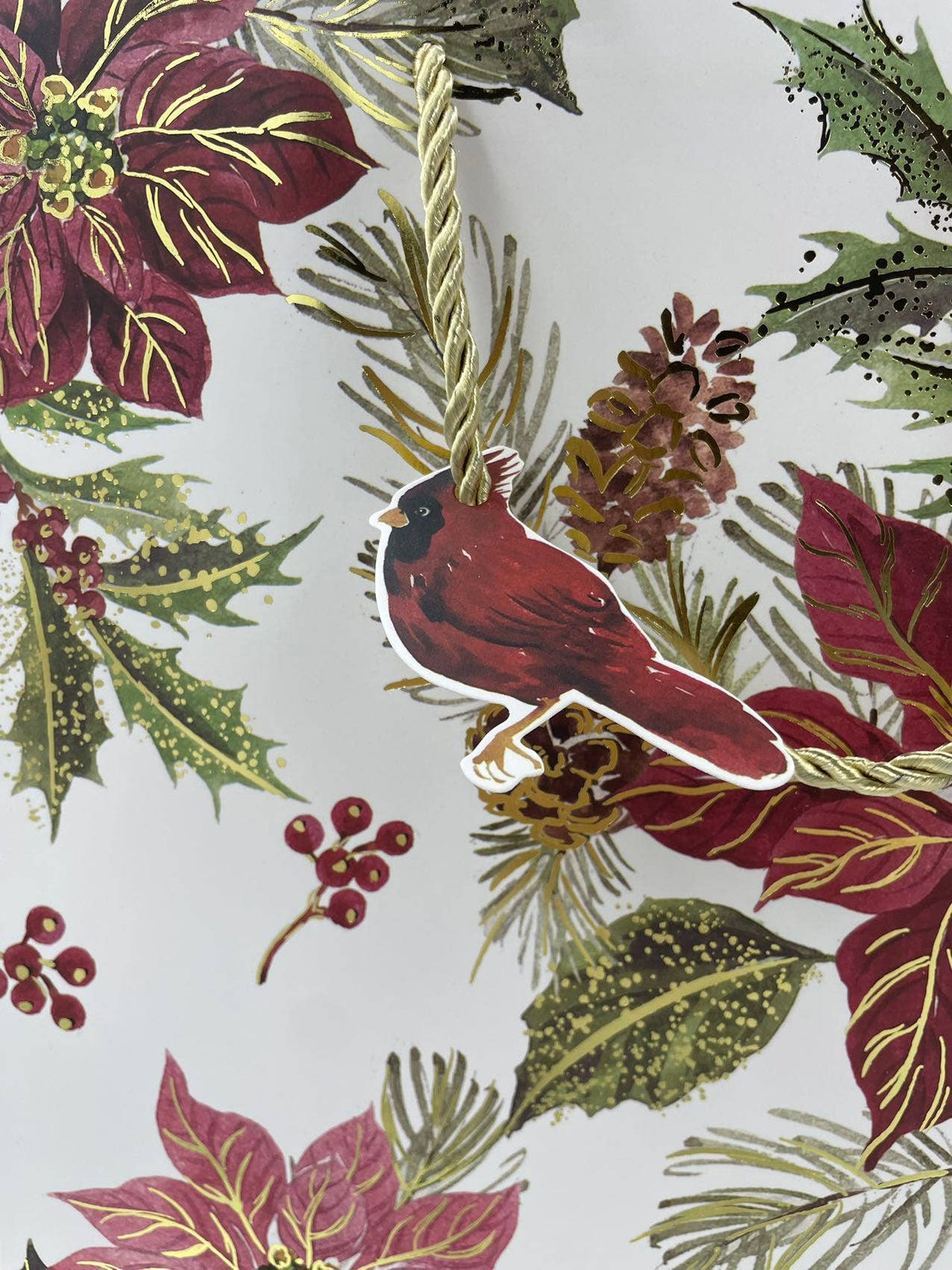 12pcs, Christmas Flower red gold Foil gift bag w/ Bird tag