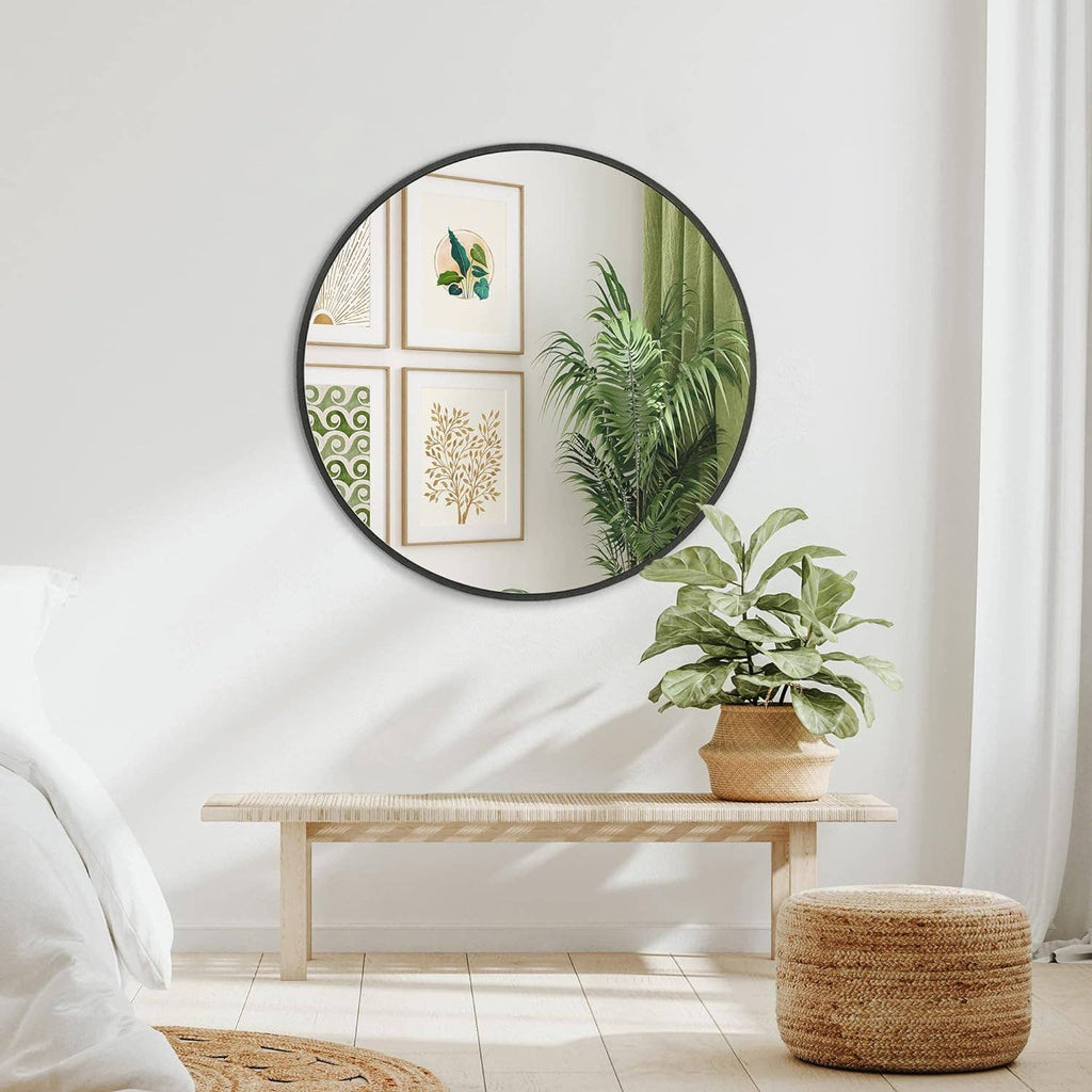 32 Inch Black Metal Framed Round Bathrrom Mirror for Wall