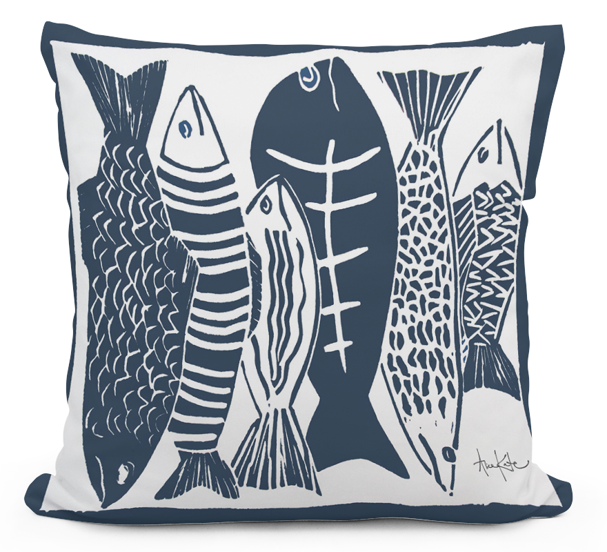 Pillow - Fish (Blue) - indoor / outdoor cushion