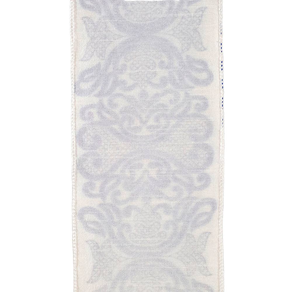 Regal Filigree Printed Dup. Wired Edge, White/blue, 4 In 10D