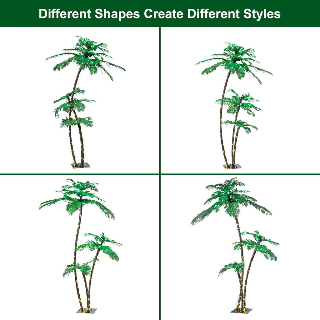 Lighted 6FT Gorgeous Palm Tree 3-Trunk Artificial Palm Tree