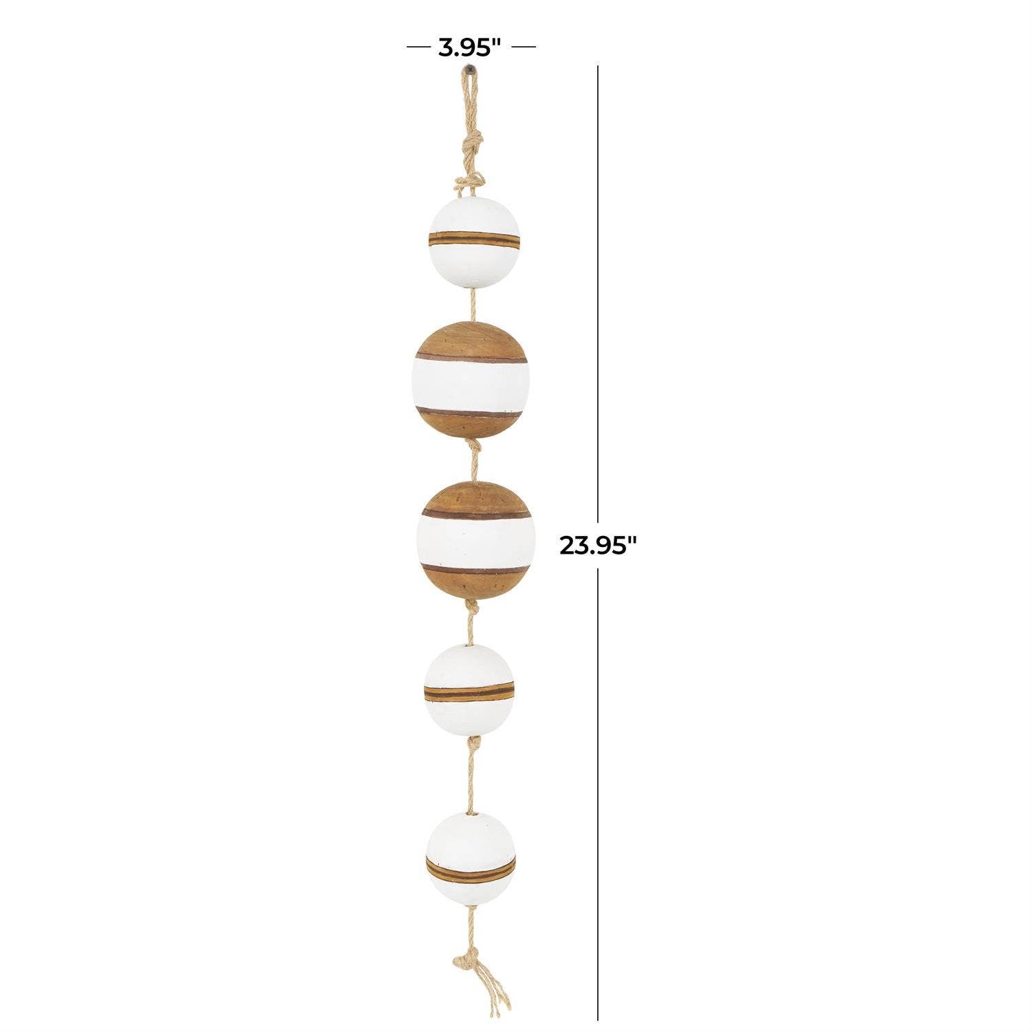 Nautical Wood Fishing Floats on Rope - Brown/White, 24"