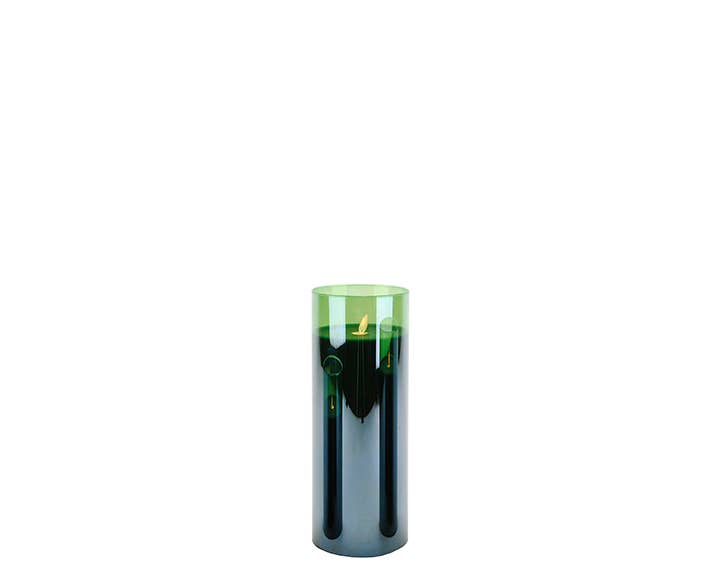 LED Candle in Glass Cylinder with Flickering Flame & Remote