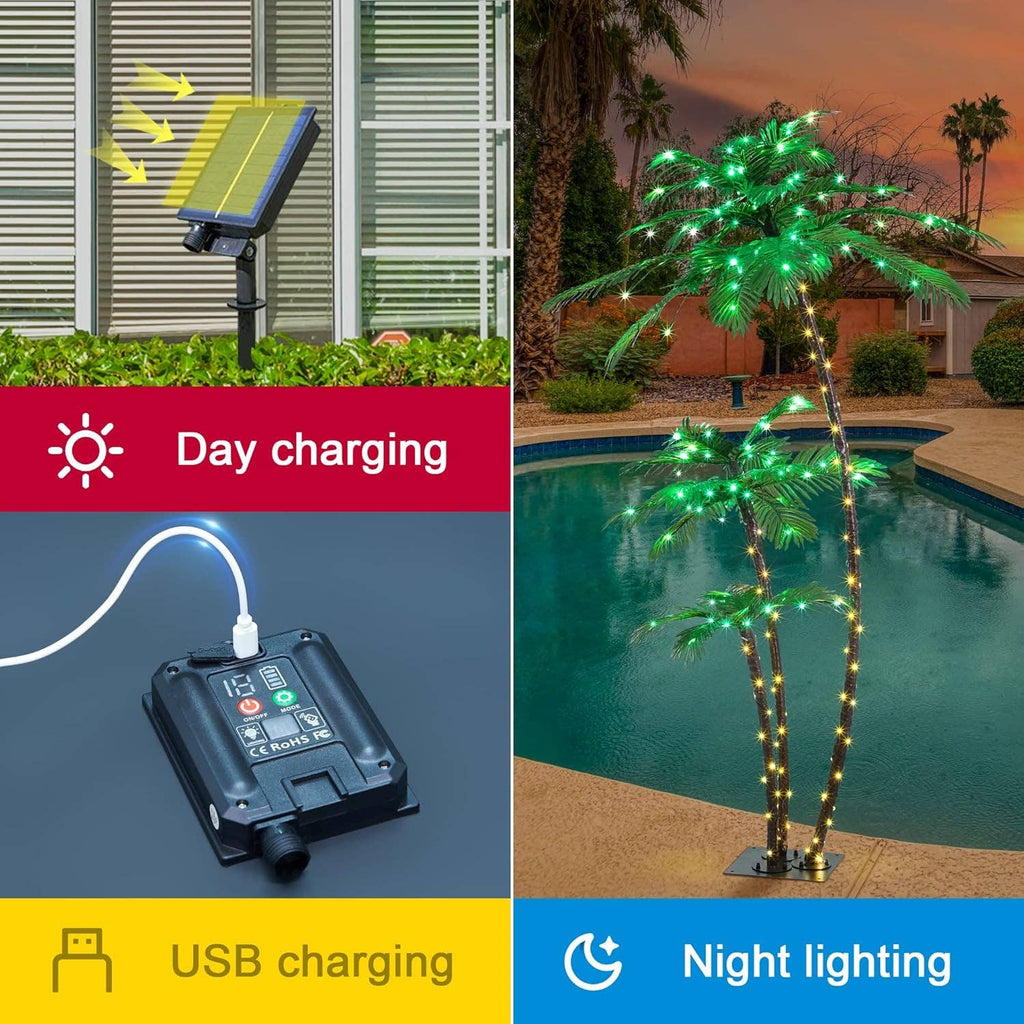 Lighted 6FT Gorgeous Palm Tree 3-Trunk Artificial Palm Tree