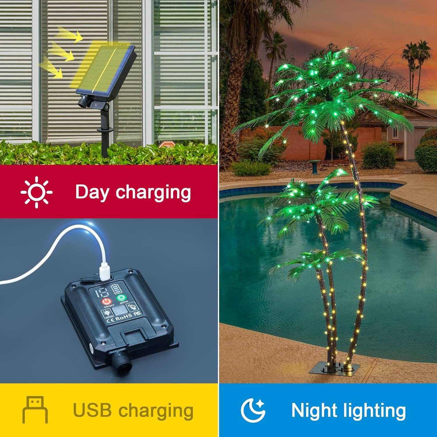 Lighted 6FT Gorgeous Palm Tree 3-Trunk Artificial Palm Tree