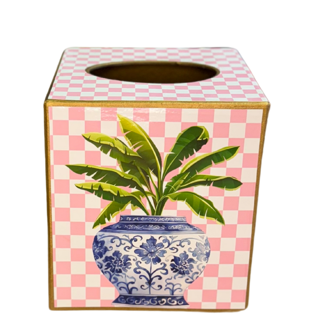 Paper Mache Kleenex Box with chinoiserie vase and dragonfly