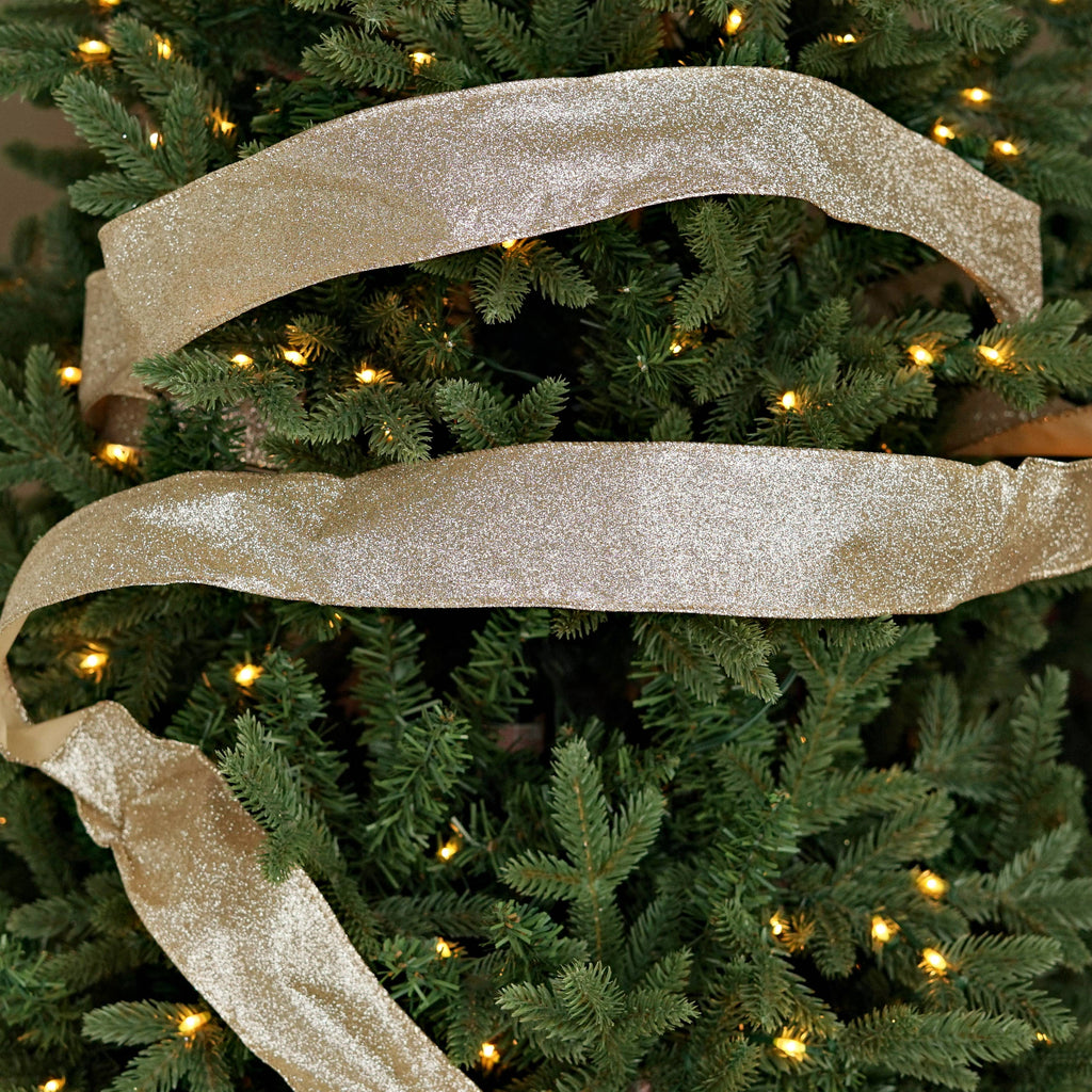 57R0910 - 2.5inWx10Yard Wired Ribbon-Champagne Glitter w. Go