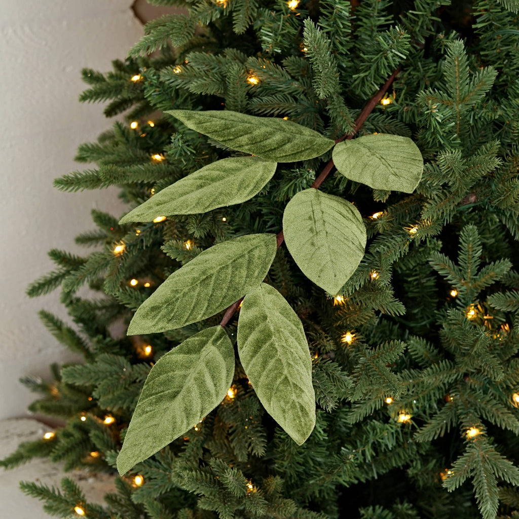 30003- 24in Spray-Green Velvet Magnolia Leaves-