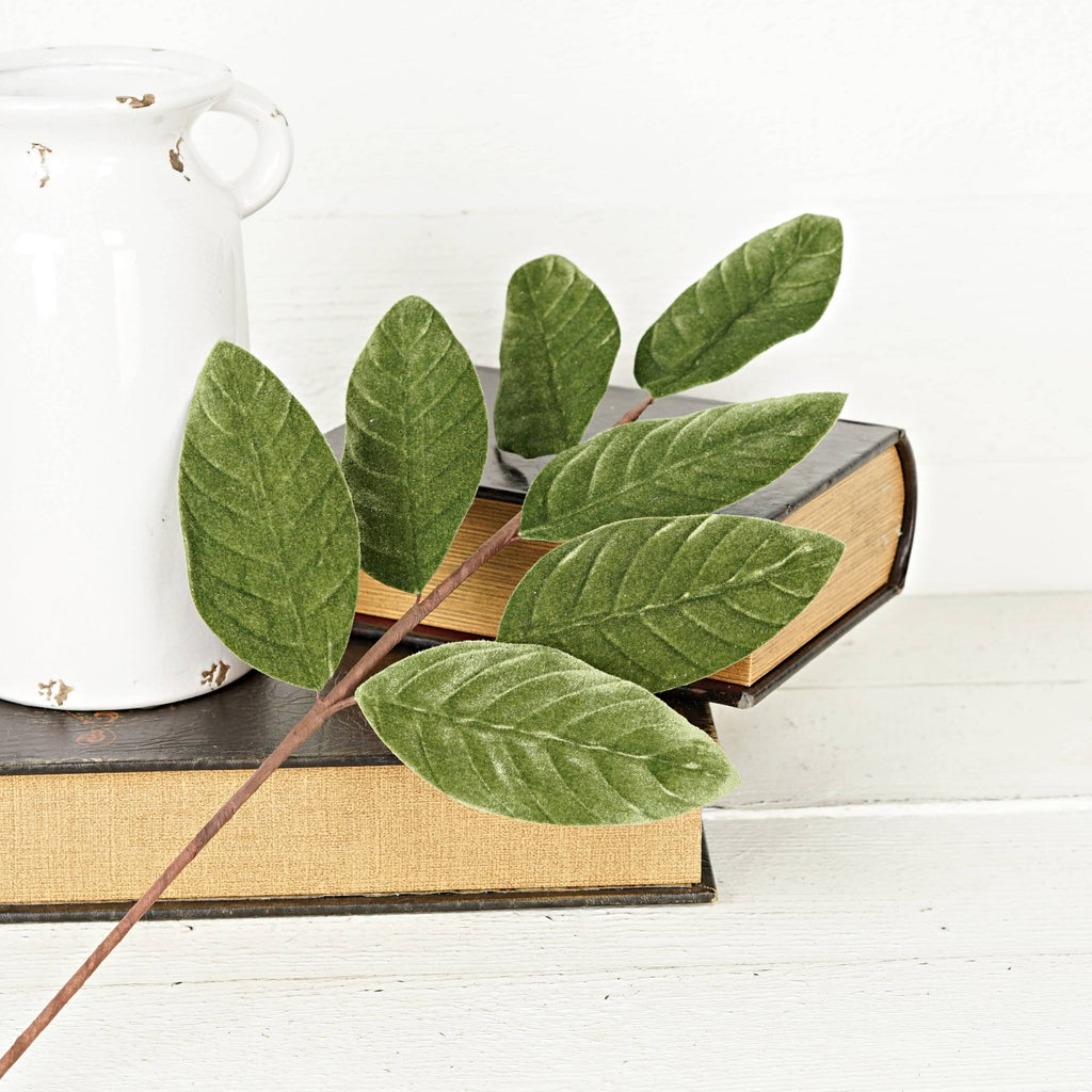 30003- 24in Spray-Green Velvet Magnolia Leaves-