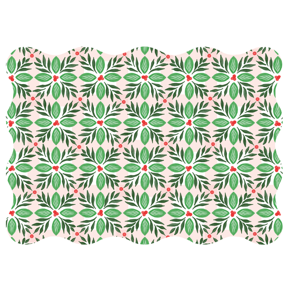 Holly Check Scalloped Rectangle Paper Placemats