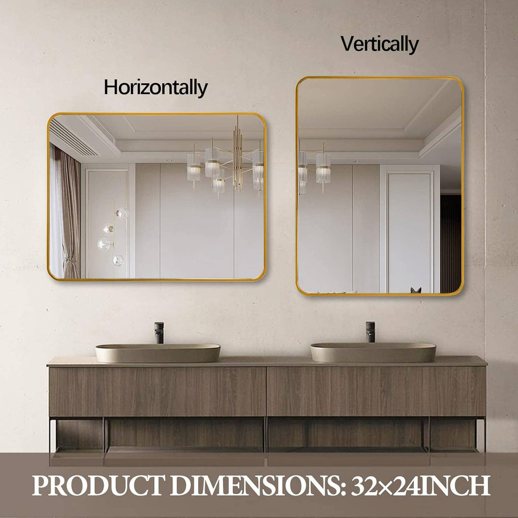 24x32 Gold Metal Framed Rectangular Bathrrom Mirror for Wall