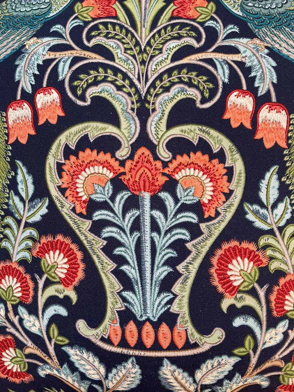 Marsha Peacock and Floral Pillow with Feather Insert (22 in)