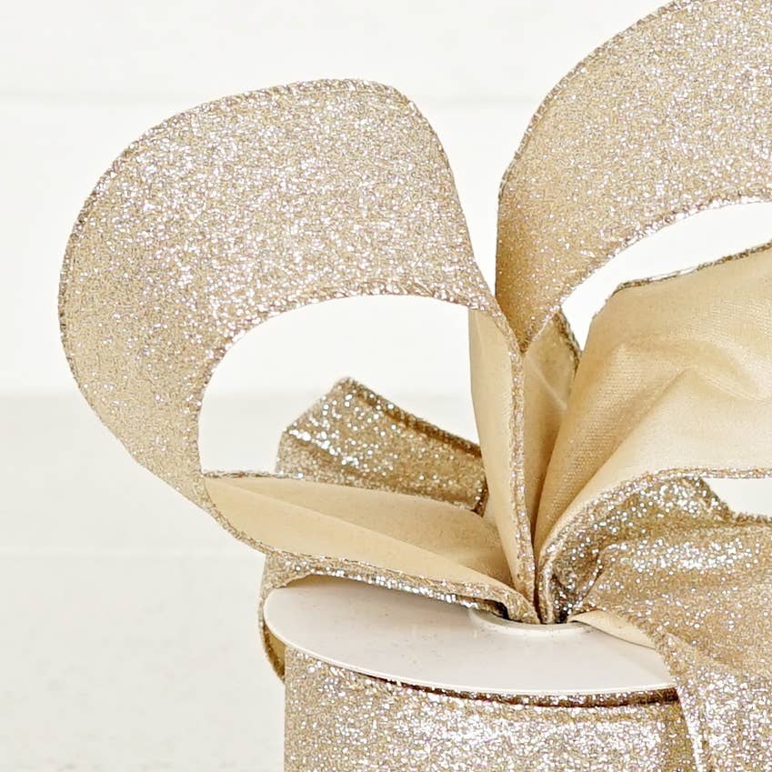 57R0910 - 2.5inWx10Yard Wired Ribbon-Champagne Glitter w. Go