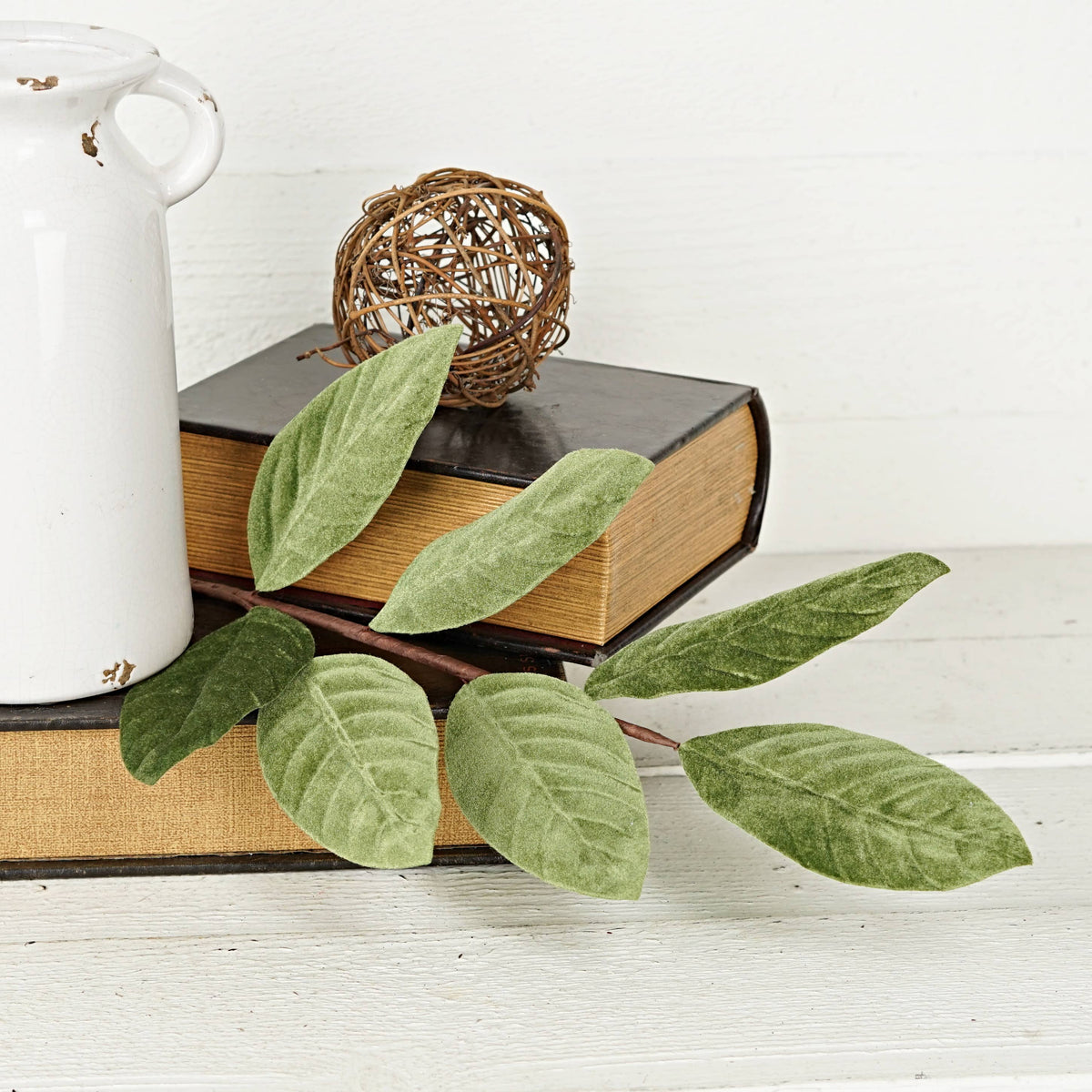 30003- 24in Spray-Green Velvet Magnolia Leaves-