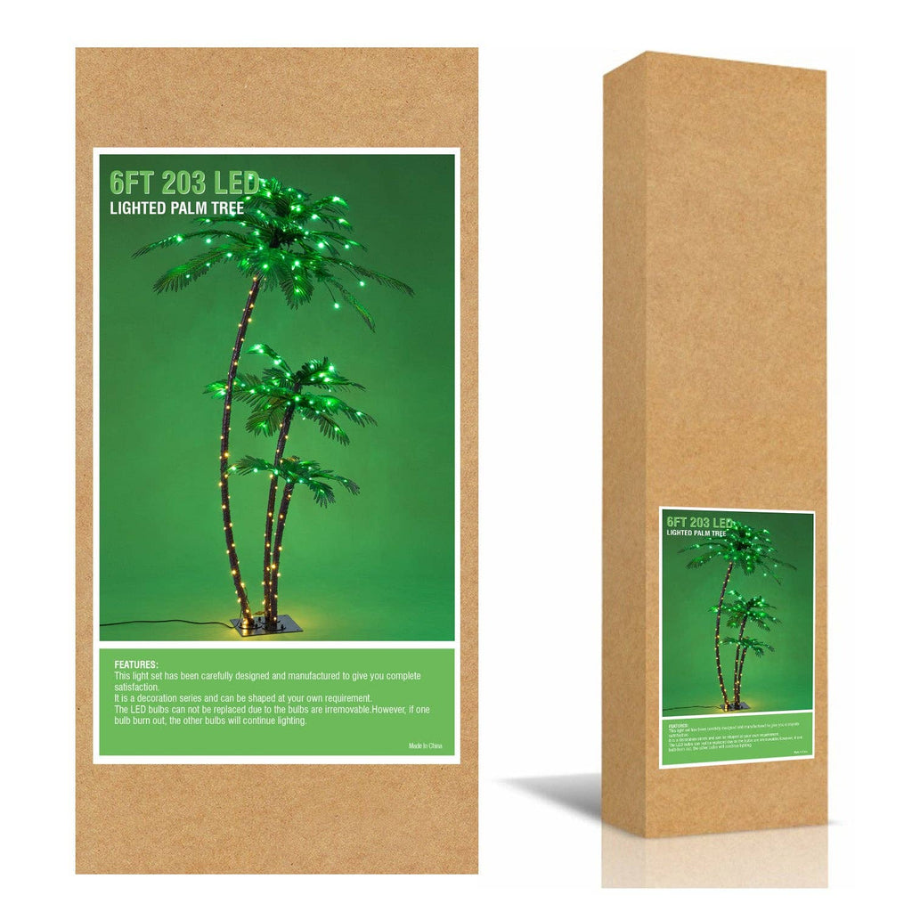 Lighted 6FT Gorgeous Palm Tree 3-Trunk Artificial Palm Tree