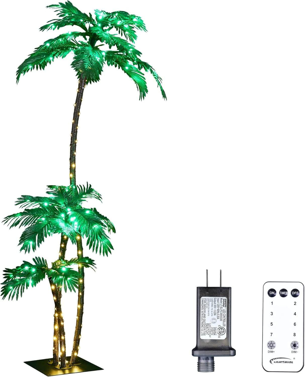 Lighted 6FT Gorgeous Palm Tree 3-Trunk Artificial Palm Tree