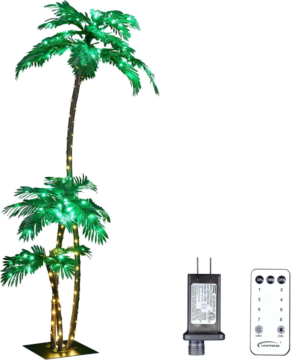 Lighted 6FT Gorgeous Palm Tree 3-Trunk Artificial Palm Tree