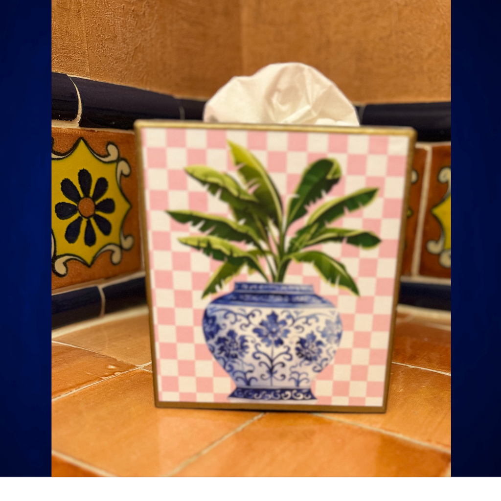 Paper Mache Kleenex Box with chinoiserie vase and dragonfly