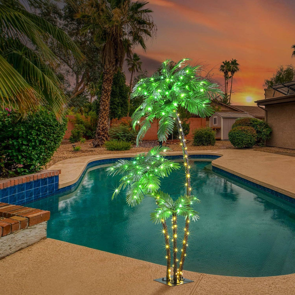 Lighted 6FT Gorgeous Palm Tree 3-Trunk Artificial Palm Tree