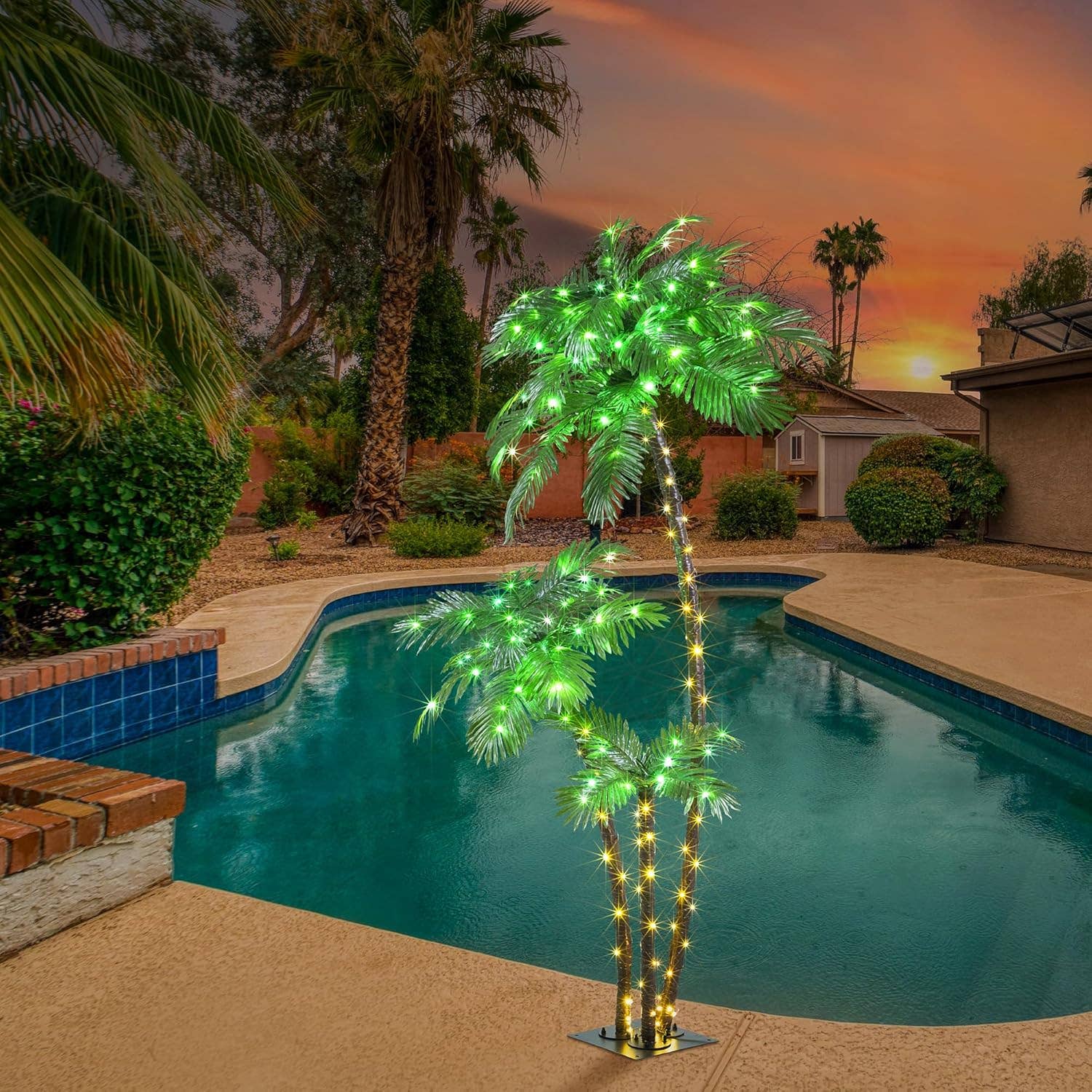 Lighted 6FT Gorgeous Palm Tree 3-Trunk Artificial Palm Tree