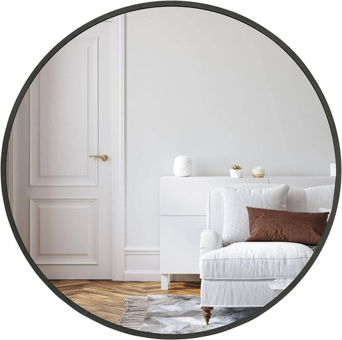 32 Inch Black Metal Framed Round Bathrrom Mirror for Wall