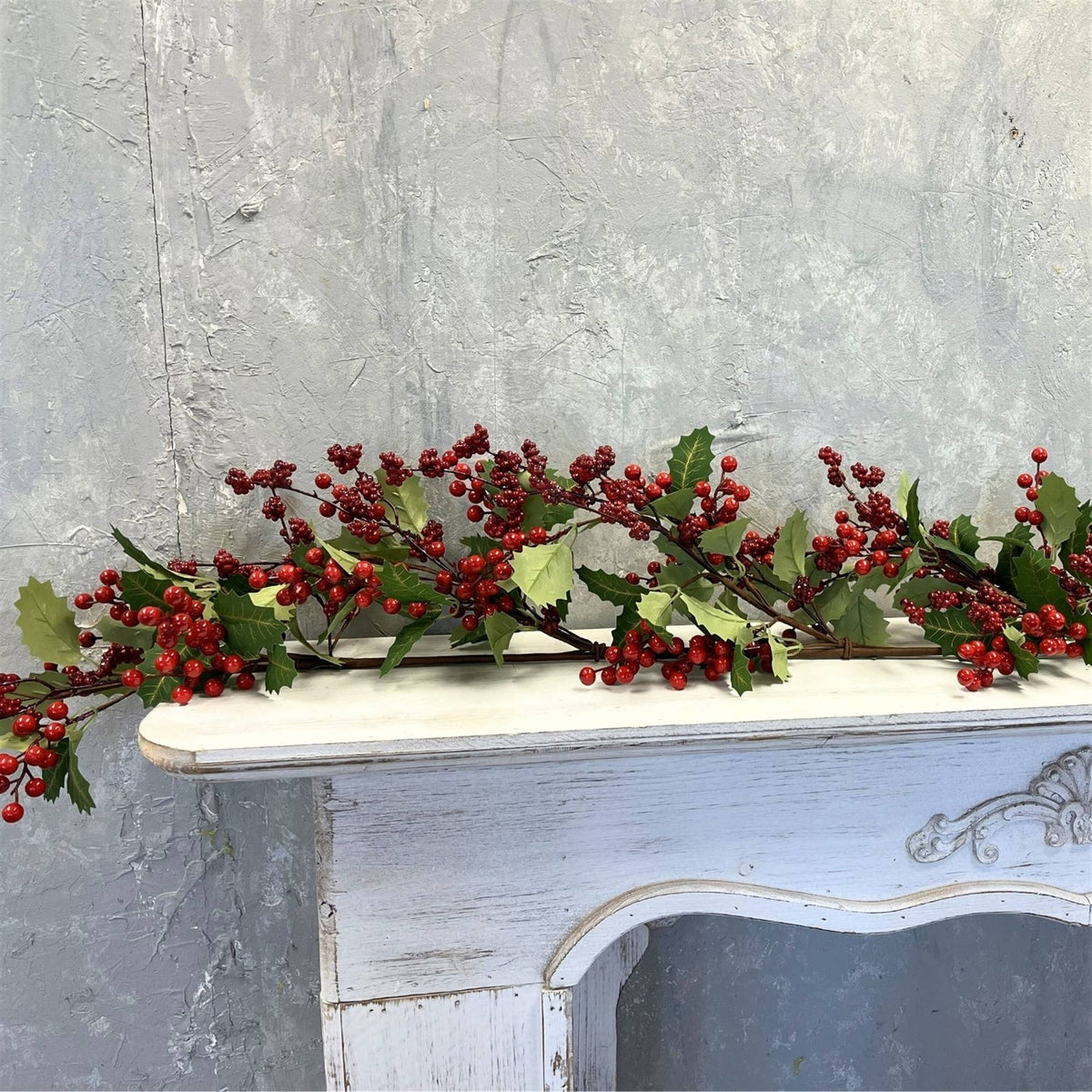 Christmas Traditions Holly Berry Garland w/ gold Veins 72"