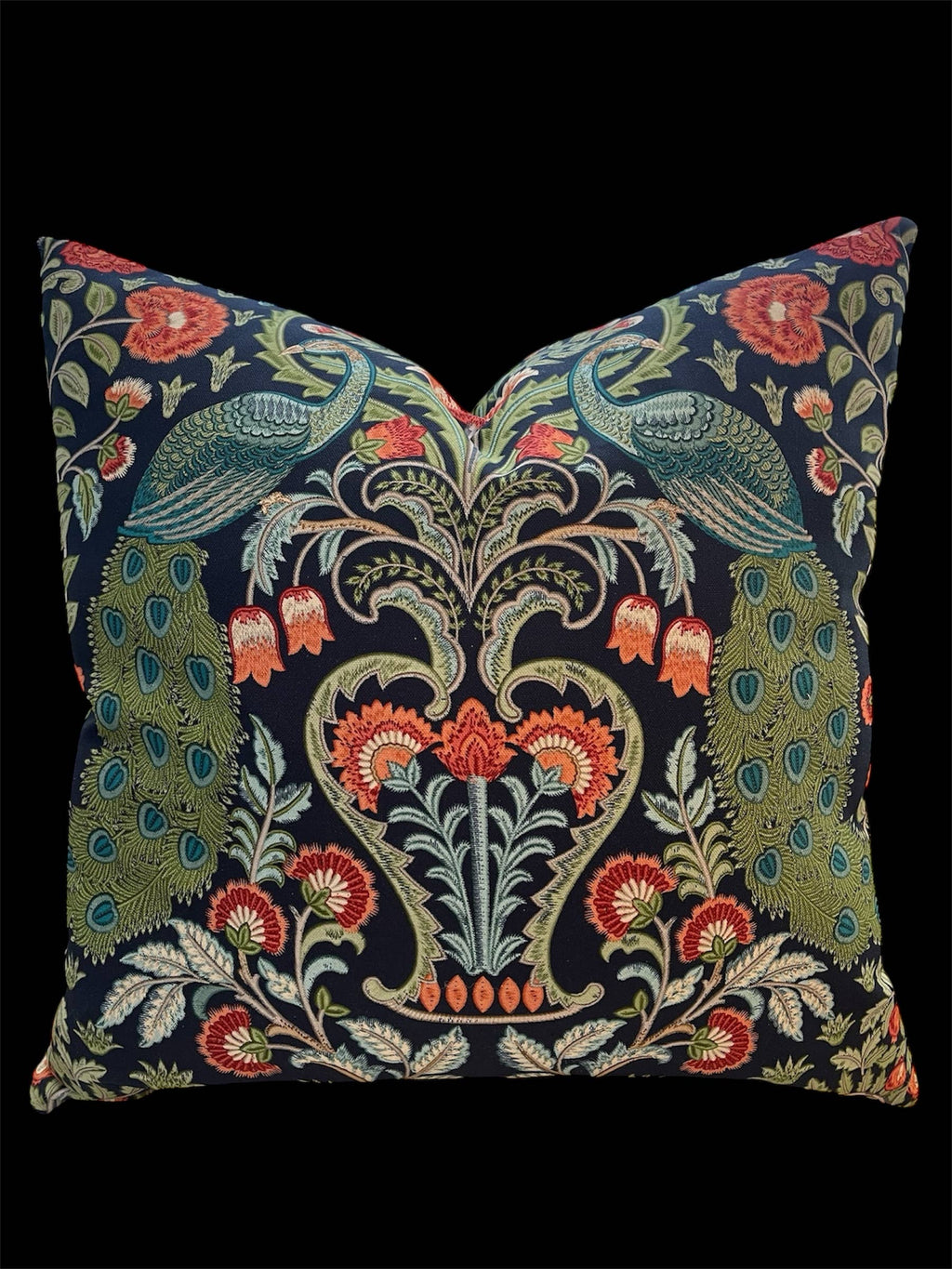 Marsha Peacock and Floral Pillow with Feather Insert (22 in)
