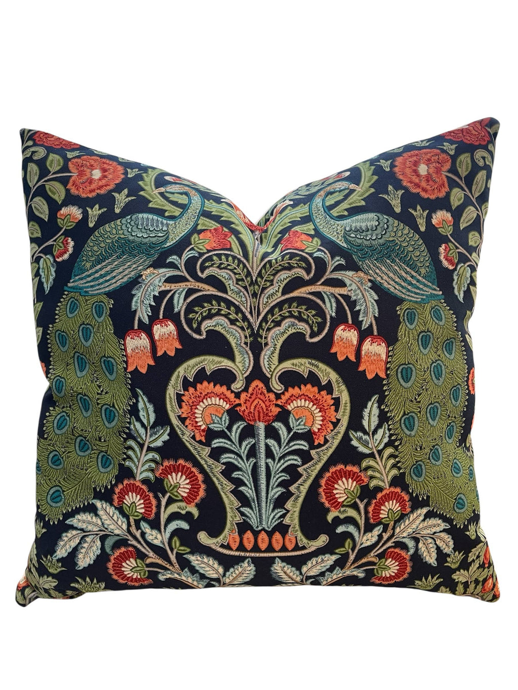Marsha Peacock and Floral Pillow with Feather Insert (22 in)