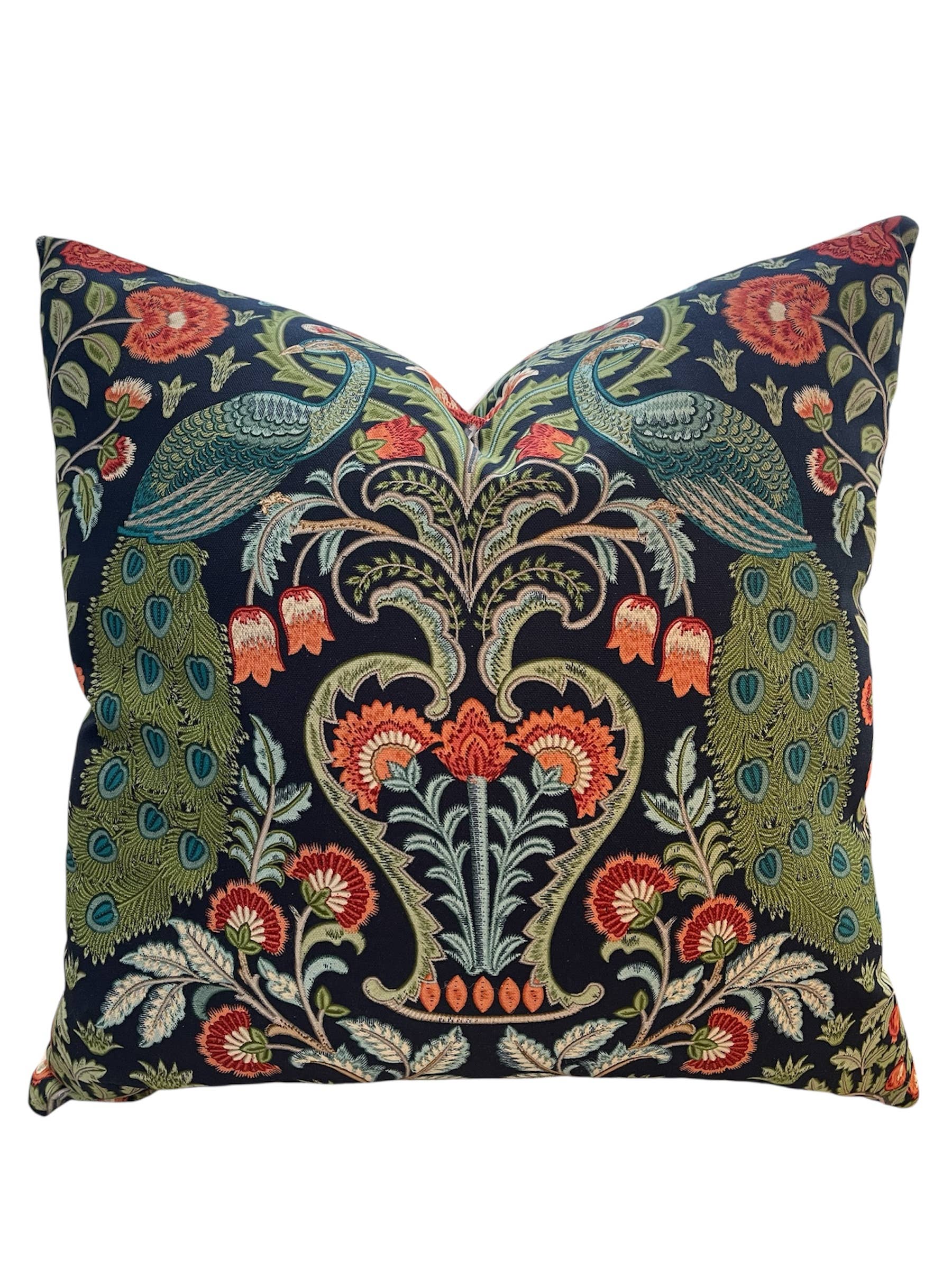 Marsha Peacock and Floral Pillow with Feather Insert (22 in)