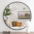 32 Inch Black Metal Framed Round Bathrrom Mirror for Wall