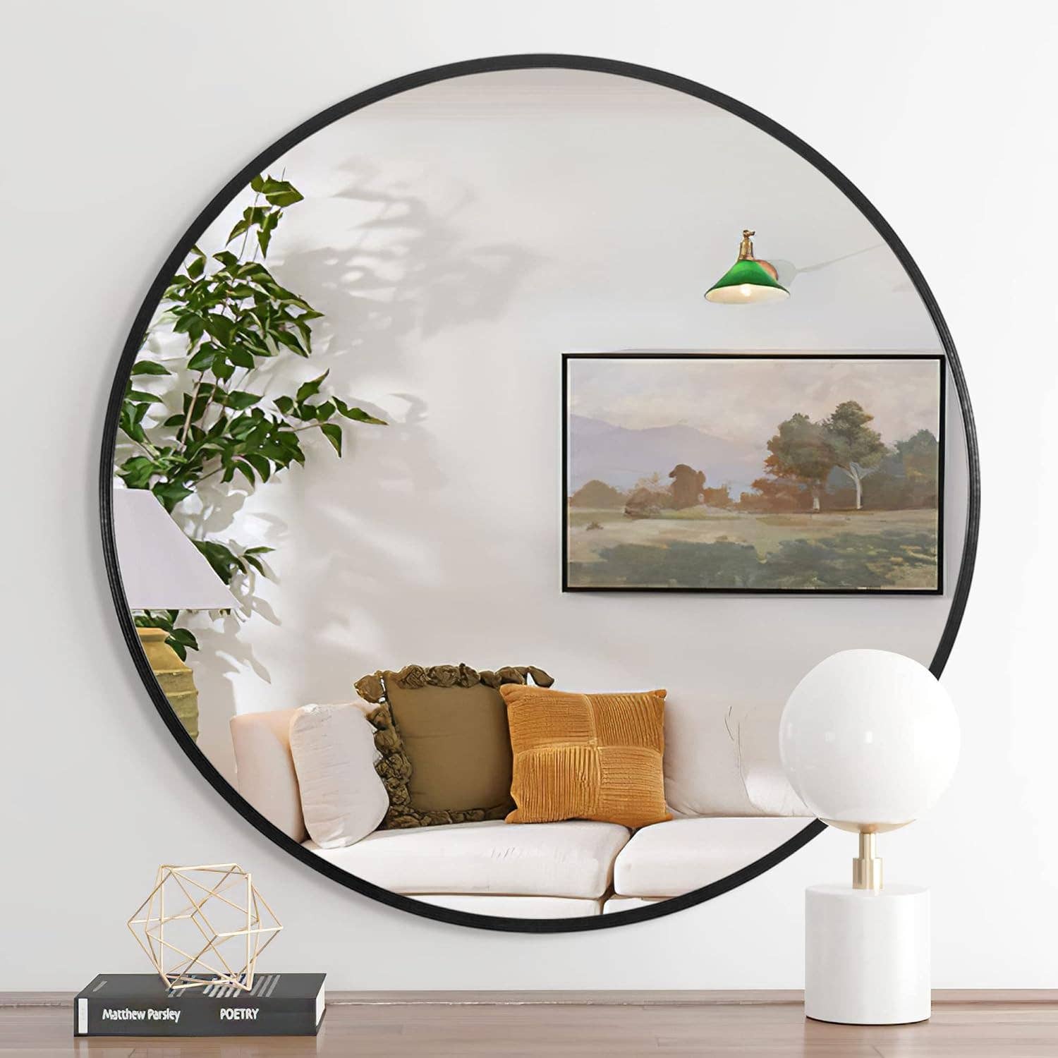 32 Inch Black Metal Framed Round Bathrrom Mirror for Wall