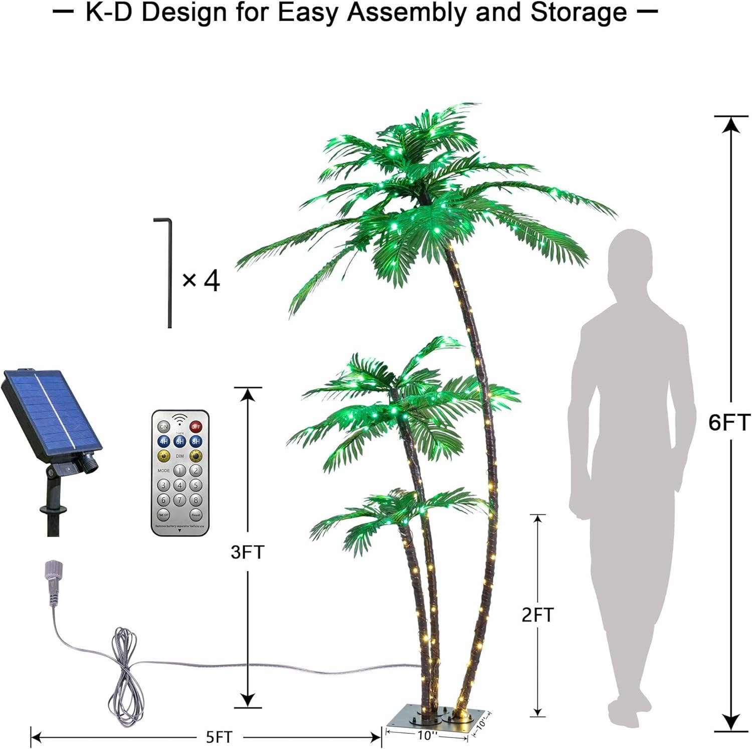 Lighted 6FT Gorgeous Palm Tree 3-Trunk Artificial Palm Tree