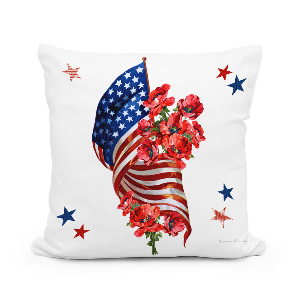 Pillow - Flag with Poppy Bouquet - indoor / outdoor cushion