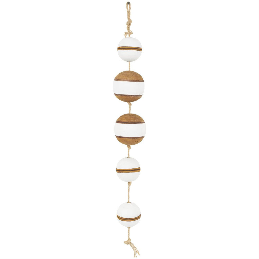 Nautical Wood Fishing Floats on Rope - Brown/White, 24"
