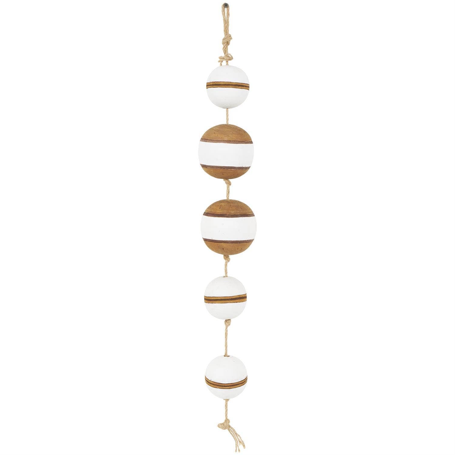Nautical Wood Fishing Floats on Rope - Brown/White, 24"