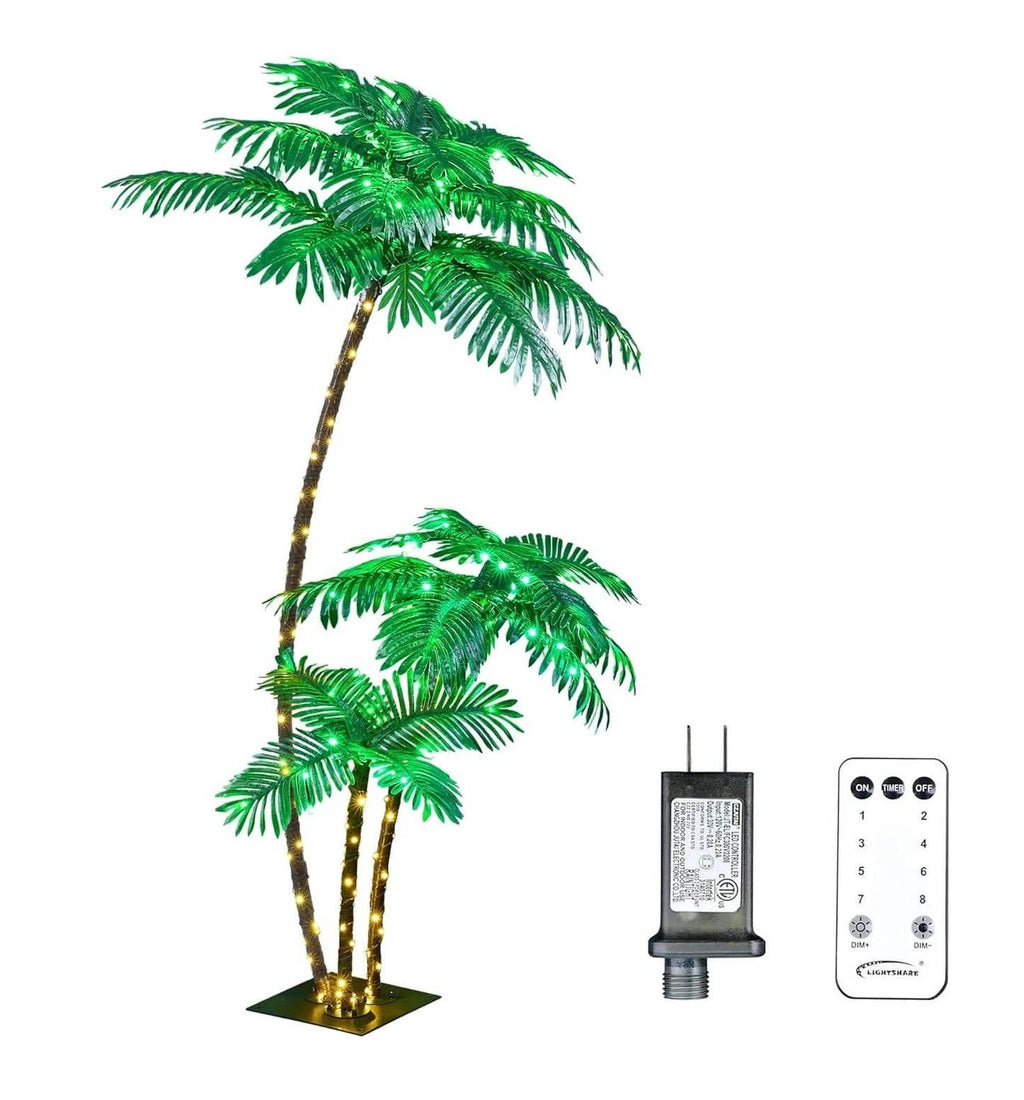 Lighted 6FT Gorgeous Palm Tree 3-Trunk Artificial Palm Tree