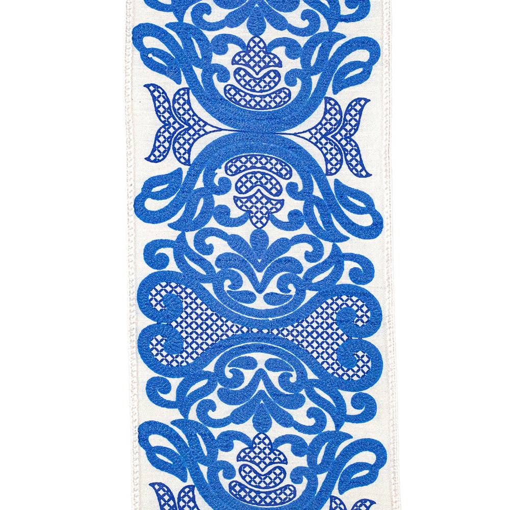 Regal Filigree Printed Dup. Wired Edge, White/blue, 4 In 10D