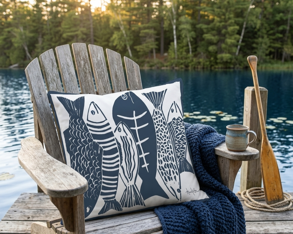 Pillow - Fish (Blue) - indoor / outdoor cushion