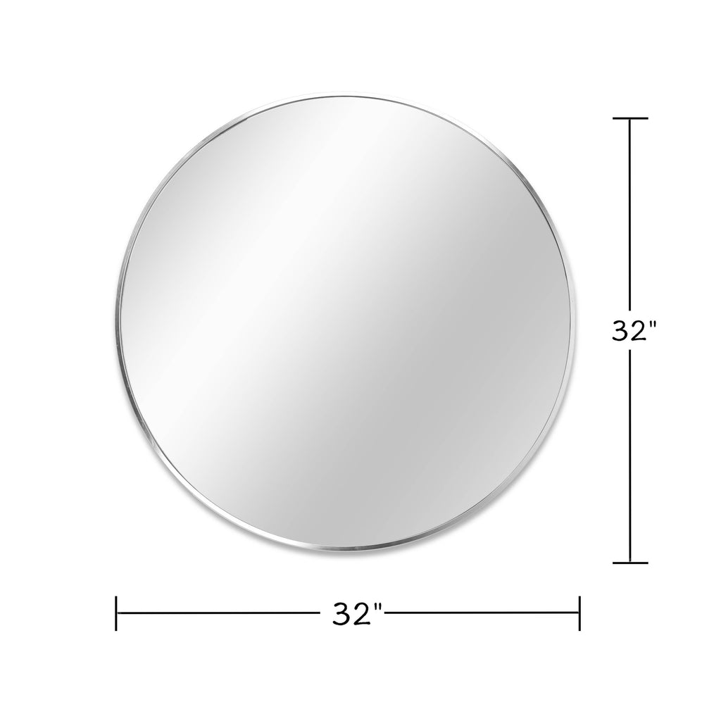 32 Inch Silver Metal Framed Round Bathrrom Mirror for Wall