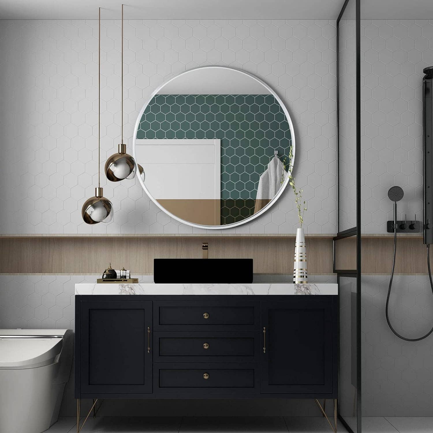 32 Inch Silver Metal Framed Round Bathrrom Mirror for Wall